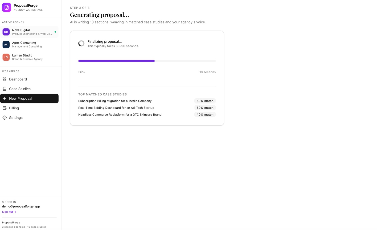 ProposalForge — AI SaaS that writes $10k consulting proposals from RFPs in 90s