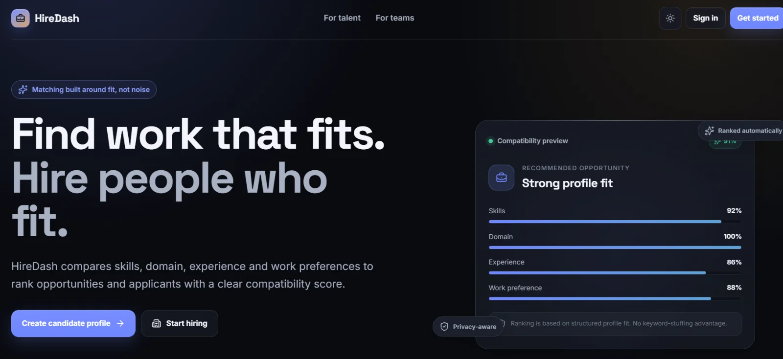 HireDash — Modern Style Job Matching SaaS for Candidates & Employers